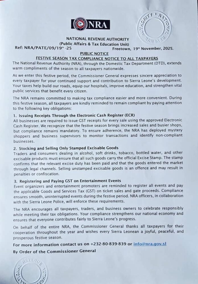 NRA Reminds Taxpayers of Key Obligations Ahead of Festive Season NRA Reminds Taxpayers of Key Obligations Ahead of Festive Season
